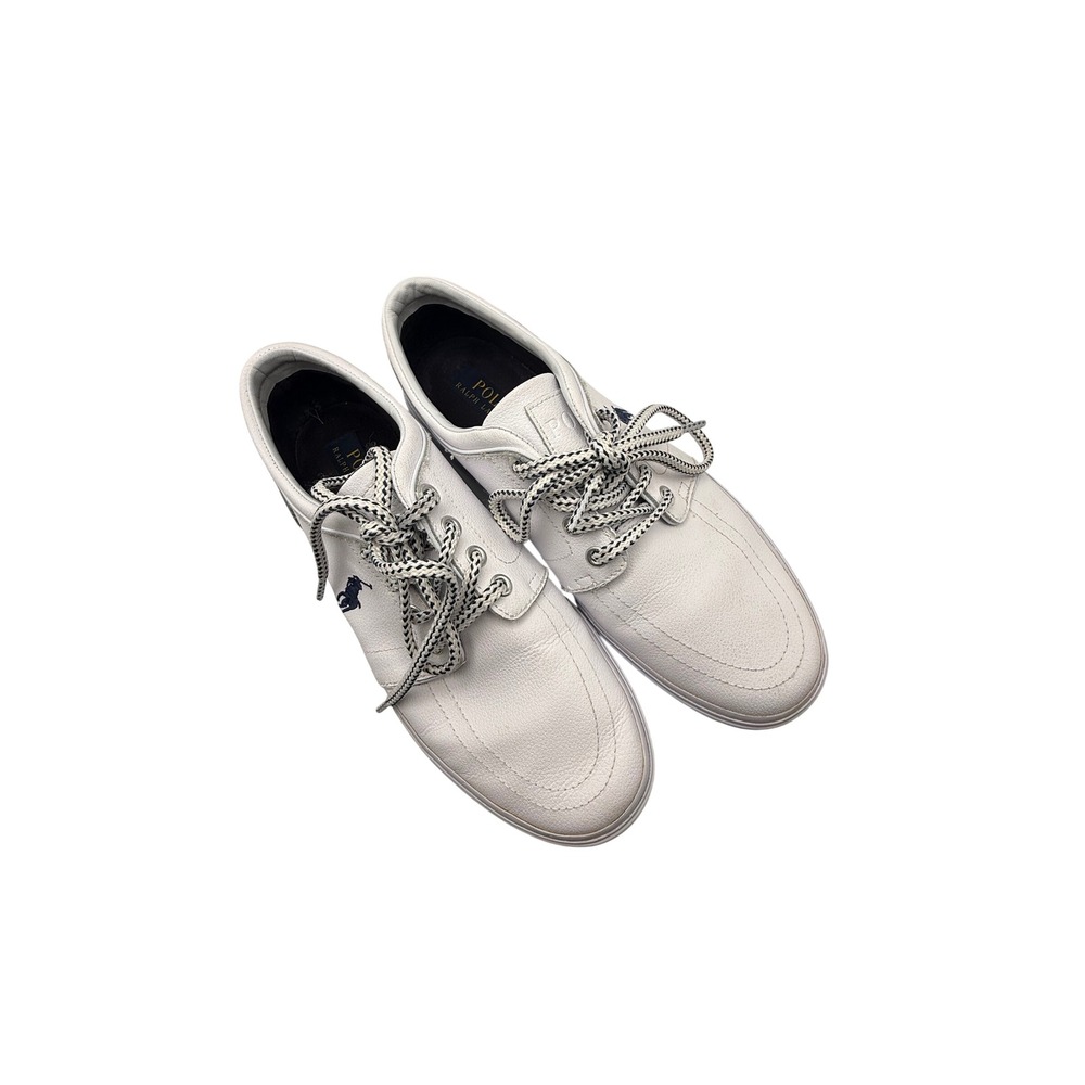 Polo Ralph Lauren Faxon Low White Sport Leather Sneakers Mens 8.5 D Navy Pony-B1